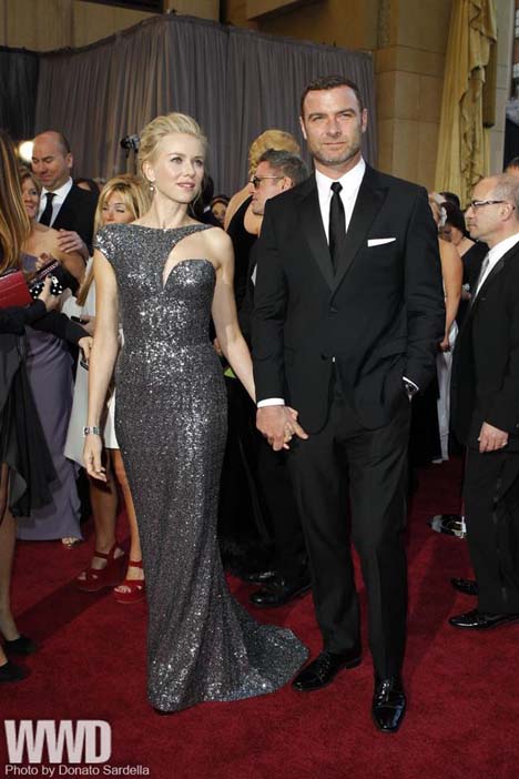 Naomi Watts in Armani Prive and Neil Lane with Liev Schreiber in Calvin Klein Collection.